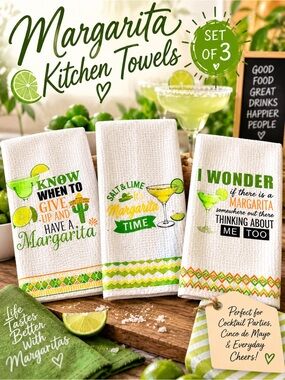 Remagr Kitchen - Set of 3 Cocktail Towels New 24 x 20 Inches Fun